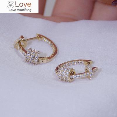 Korean Fashion Jewelry 14K Real Gold Plated Copper Inlaid CZ Zircon Small Hoop Earring Elegant Simple Round Women's Earrings