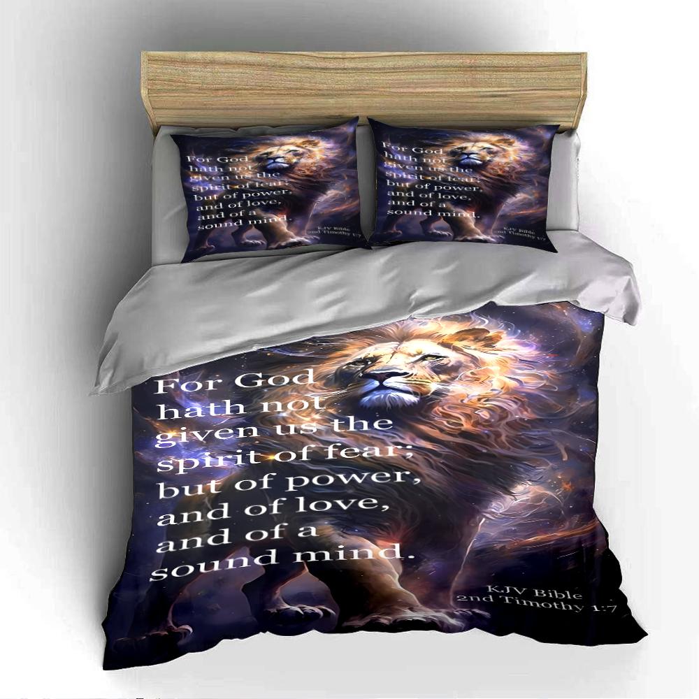 Lion Design with Biblical Verse Bedding Set Bedding set (1 duvet cover, 2 pillowcases, duvet not included)