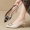 Pointed Toe French Heels Women's New Metal Buckle Sexy Stiletto Heel Wrapped Sandals