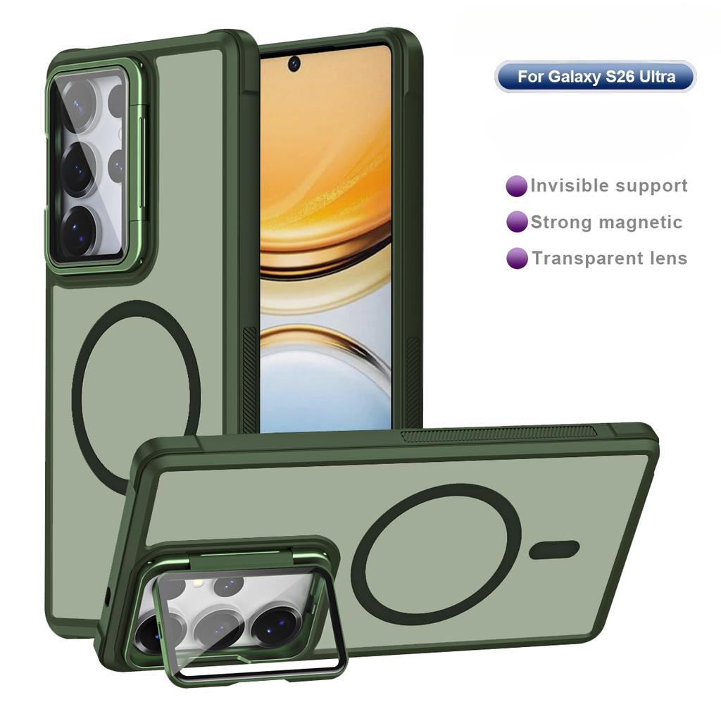 Magnetic Shockproof Phone Case for Samsung Galaxy S26 S25 Ultra S24 Plus S23 FE Invisible Bracket Acrylic Lens Protection Cover