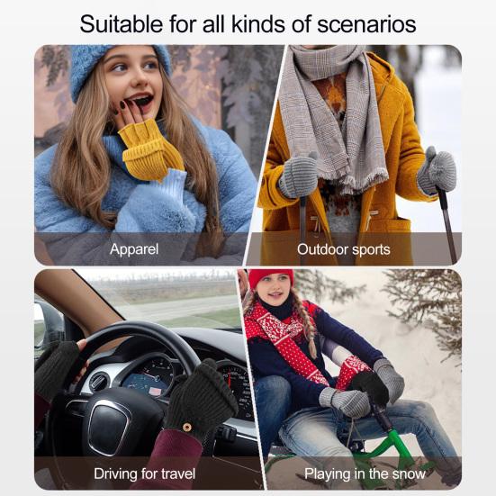 Winter Knitted Fingerless Gloves Knit Convertible Mittens with Flip Cover Men Women Warm Mittens for Typing Driving Stocking Stuffers Gifts