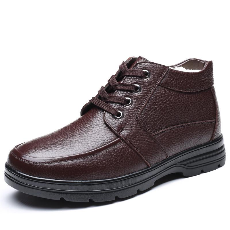 2024 Winter Men's Genuine Leather Wool-Lined Casual Shoes for Middle-Aged & Elderly