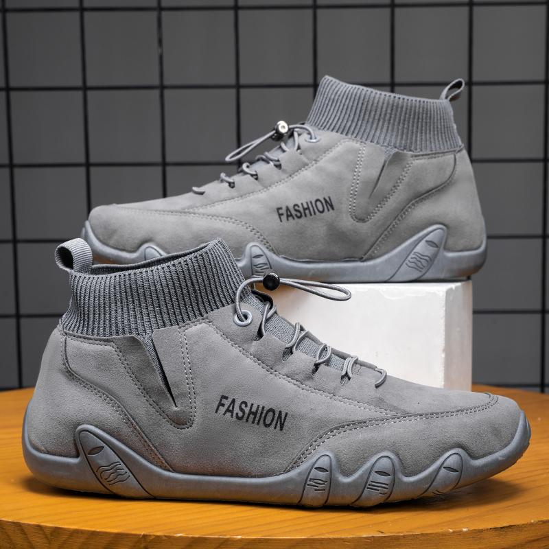 

Новые мужские ботинки, осенние роскошные ботильоны, повседневные высокие носки, удобные мокасины на плоской подошве, мужские кроссовки, обувь для мужчин 44 серый