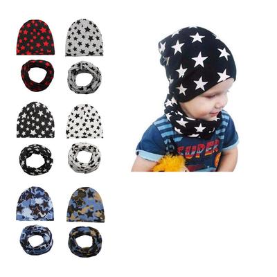 Baumwoll Mützen Schal Set Niedlicher Sternen Print Kinder Beanie + Schal Kragen Herbst Winter Kinder Mütze