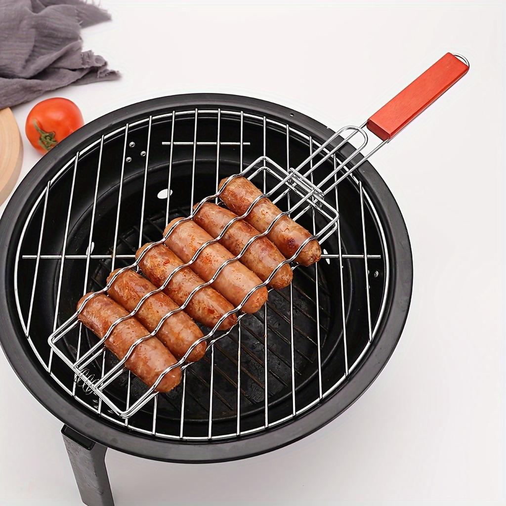 Cestello Griglia per Salsicce in Acciaio Inossidabile 49x9cm Griglia per Hot Dog Strumento per Barbecue con Manico Lungo per Cucina all'Aperto e BBQ