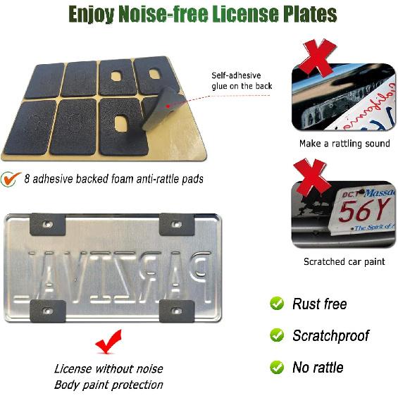 Carbon Fiber License Plate Frames- Black Carbon Pattern Plastic Front & Rear Car Tag Holder Cover 2 Pack With Mount Hardware, Screws, Caps, Handlebar