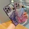 Applicable to iPhone17Promax mobile phone case 14-side drill quicksand butterfly holder Apple 16 protective case 15 bracelet