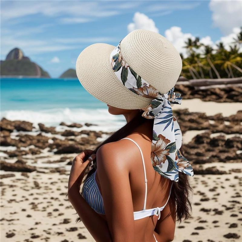 1Pc Women Sun Floppy Roll Up Wide Brim Beach Hat Foldable Summer Straw Hats