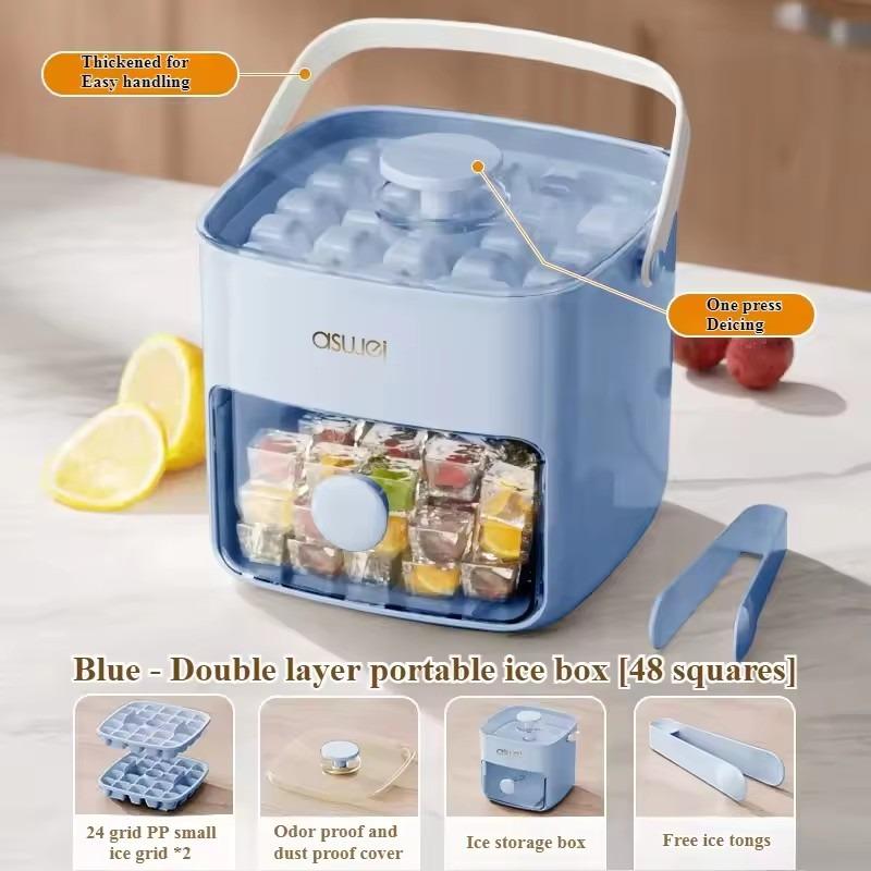 

Extra Large 48-Cell Ice Box/ice Cube Mold Easy to Slide-double Layer Food Grade Plastic Refrigerator Storage Tray-perfect Fruit синій