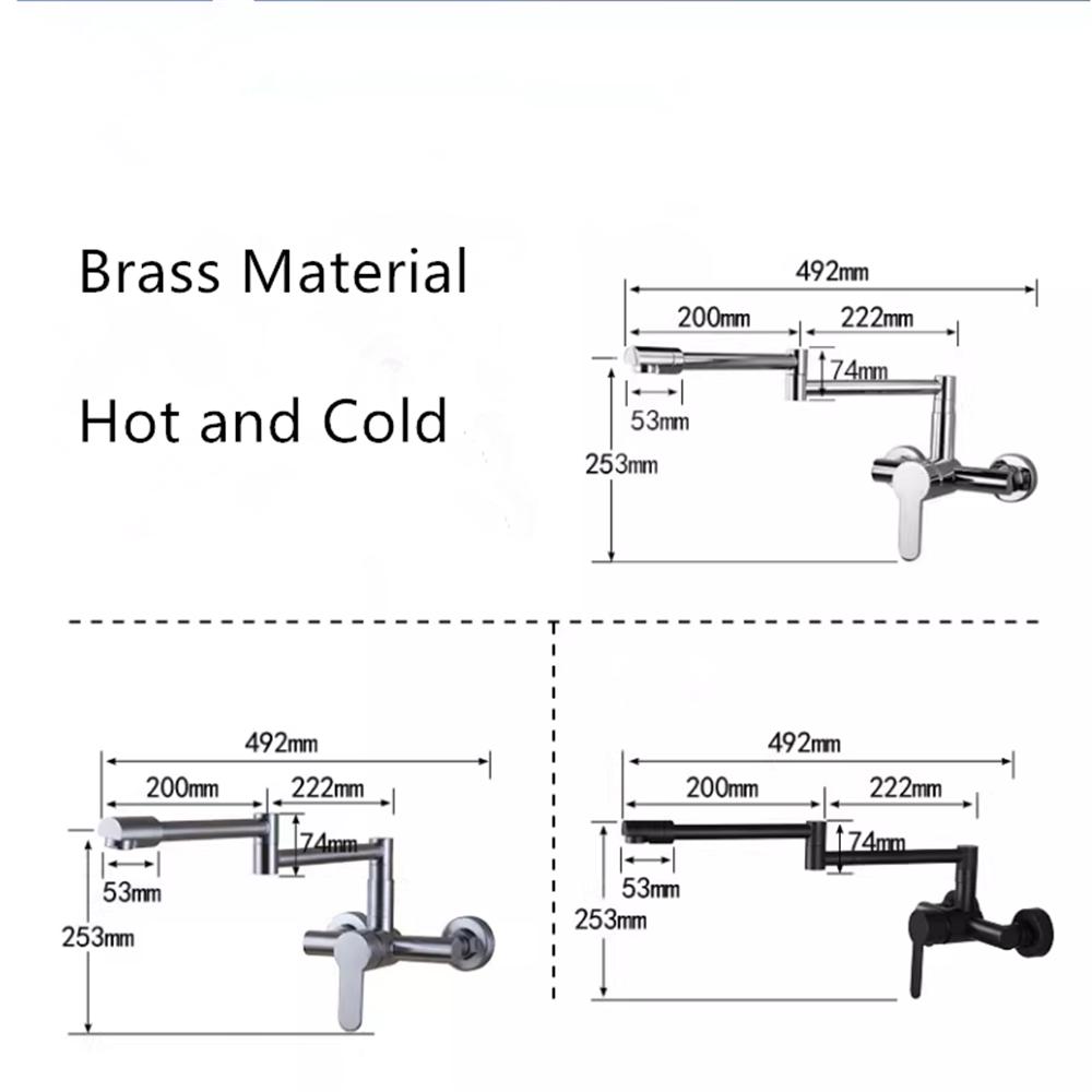 Svart Kastrullpåfyllningstapp Vit Hopfällbar Kökskran Varmt och Kallt Enhålskran Vridbar Hopfällbar Pip Borstat Guld Mässing