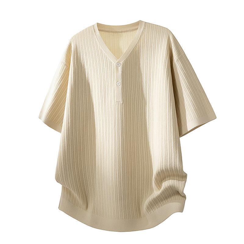 Casual T-shirt For Men, V-neck Buttoned, Lightweight Short-sleeved Sweater For Men, Comfortable Cotton Short-sleeved For Men