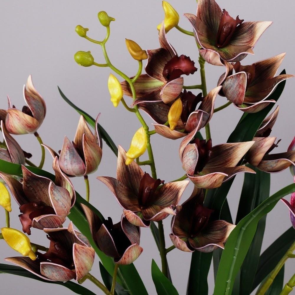 with Leaves Artificial Orchid Flower Branch Artificial Cymbidium Faux Flowers  Wedding Decor
