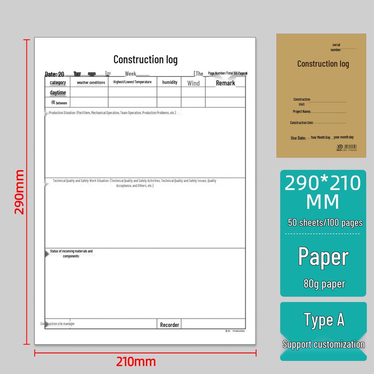 A4 Construction Log & Safety Diary for Site Supervision and Progress Recording