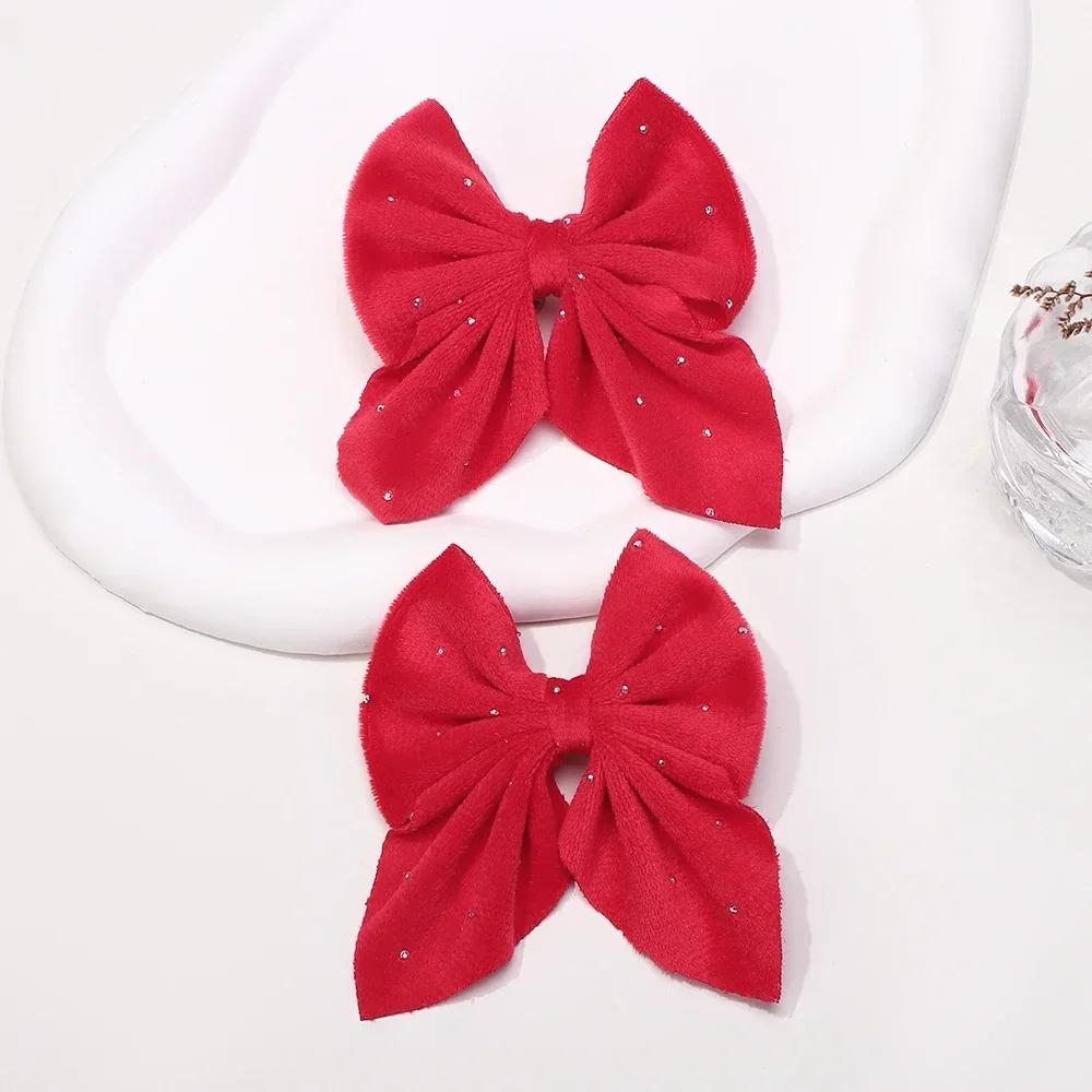 BABY BOWS 2Pcs Starry Dots Red Velvet Bow Hair Pins Hair Clips Kids Girls Lovely Barrettes Ponytail Holder Headwear Accessories