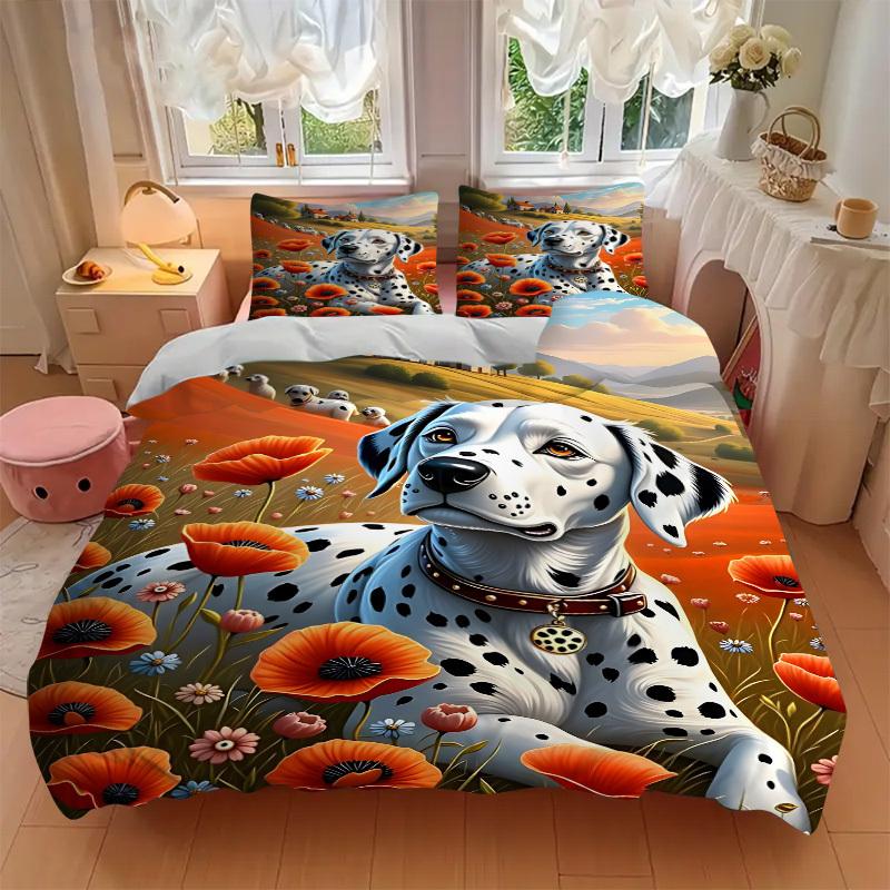 3pcs Dalmatian Dog Duvet Cover Set -Includes 1 Duvet Cover and 2 Pillowcases, No Quilt Core, All-Season Home Decor  yy251111171