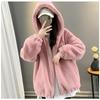 Cappotto spesso e caldo in lana di agnello di media lunghezza con cappuccio in finto stile pigro da donna