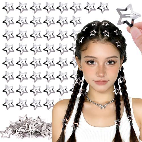 50 Stück Mini-Stern-Haarklammern 3 cm Metallsternförmige Haarspangen Set für Haarstyling und Dekoration Silberfarben