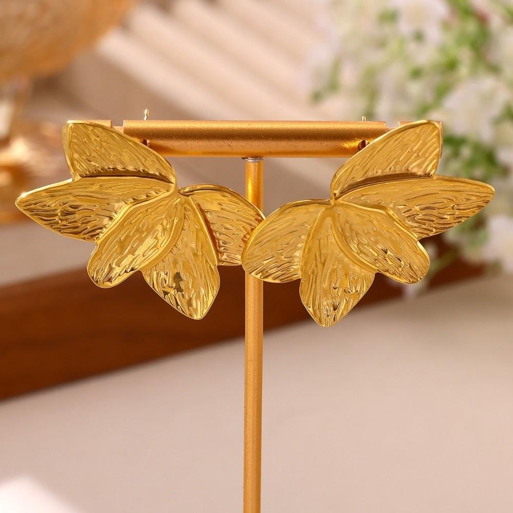1Pair Gold Color Stud Earrings Stainless Steel Geometric Earrings Metal Flower Earrings  Women