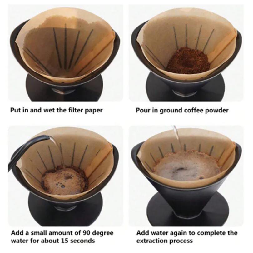 100pcs Disposable Paper Coffee Filter 1-4 Cups Wood Pulp Drip Paper Cone Coffee Strainer Bag Pour Over Household Accessories