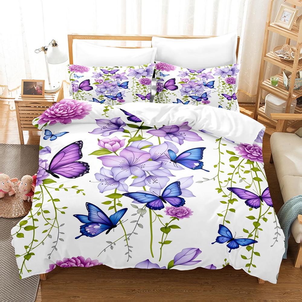 Pink Crystal Butterfly Bedding Set 3D Print Duvet Cover Pillowcase Breathable Wrinkle-Free For Bedroom Decor