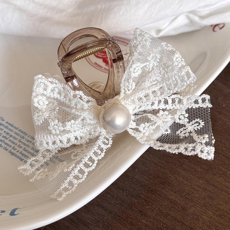 New White Lace Bow Pearl Hair Clip for Women Girl Pin Hair Claw Bow Butterfly Korean Vintage Popular Jewelry Accessories