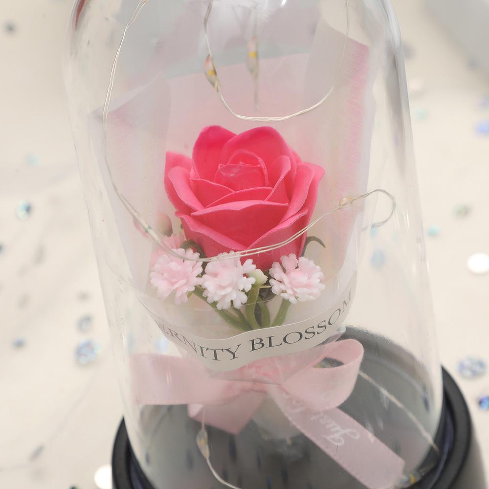 Eternal Roses, Glass Cover Simulation Flower Gifts, Creative Desktop Decoration Luminous Ornaments Romantic
