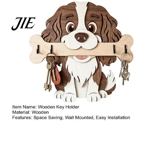 Decorazione Rustica Porta Chiavi da Parete in Legno, Gancio da Ingresso a Forma di Cane che Tiene un Osso, Organizer da Parete per Casa, Cucina, Corridoio,