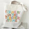 Teacher's Day Gift Teacher Print Canvas Tote Bag Women Handbag Colored Letters Teacher Canvas Tote Bag Floral Shoulder Bag