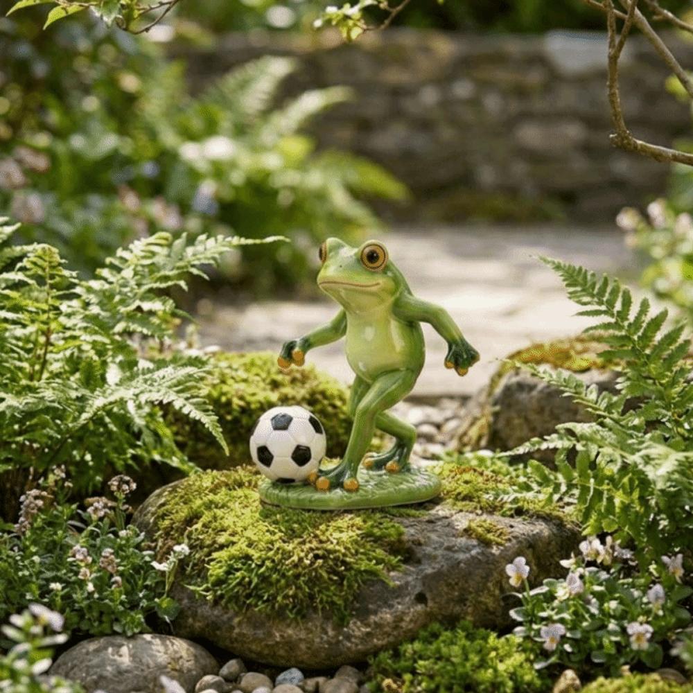 Weatherproof Frog Kicking Football Ornament Cute Frog Figurines Football Frog Sculpture Desktop