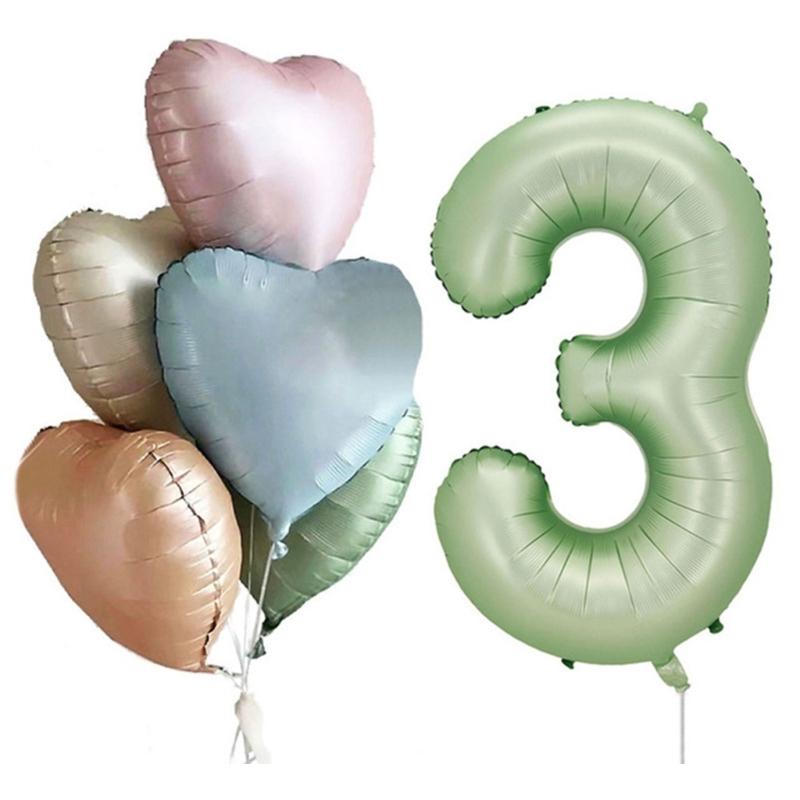 6Pcs Cream Color Number Balloon Set Beige Caramel Number 0-9 Balloon Foil Helium Ball Birthday Wedding Party Decoration