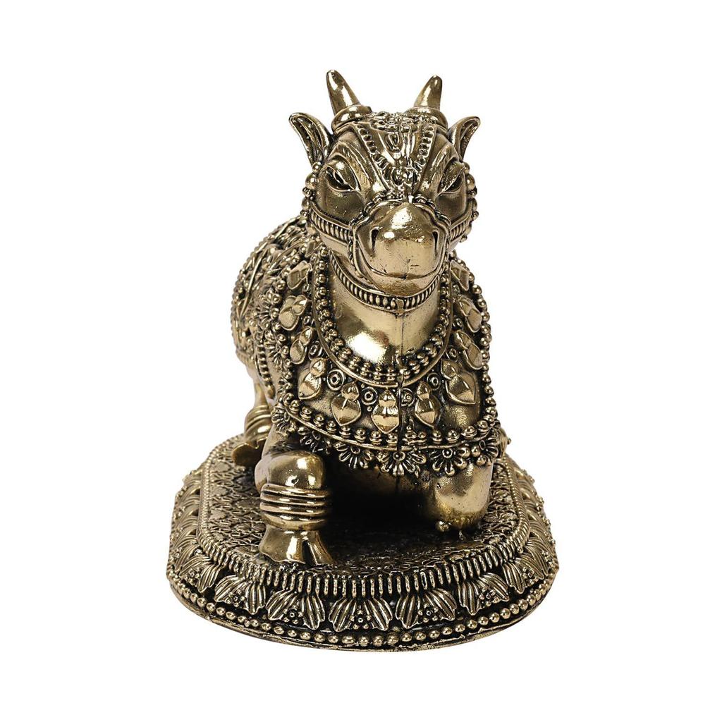 Kartique Brass Nandi Bull Idol Antique Finish Sacred Cow Statue Indian Religious Decor Vastu