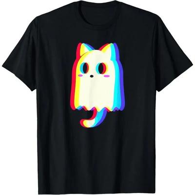 Trippy Vaporwave Ghost Cat Halloween Techno Rave EDM Men Women T-Shirt Graphic