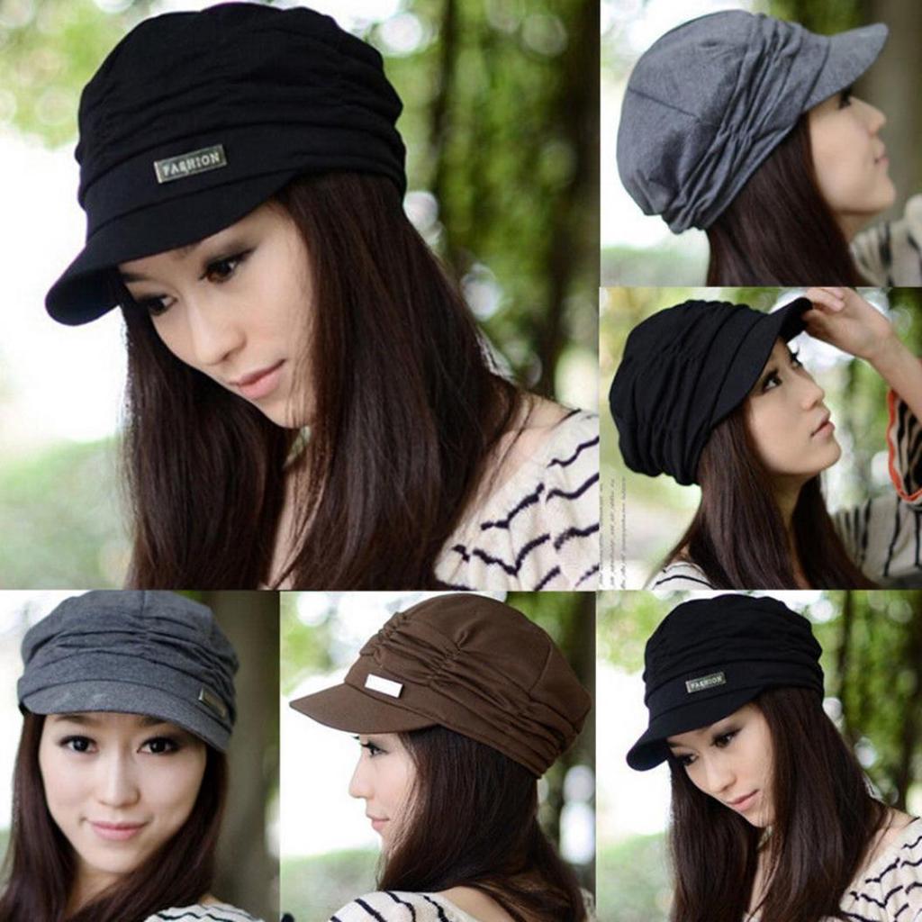 NEW Women Knitted Hat Warm Ski Beret Beanie Cap Pleated Layers Peaked Cabbie Hat
