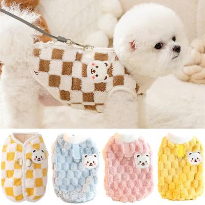 Winter  Dog Clothes with Buckle Sweet Bear Print Pet Plush Sweater for Small Dogs Pomeranian Chihuahua Puppy Button Jacket