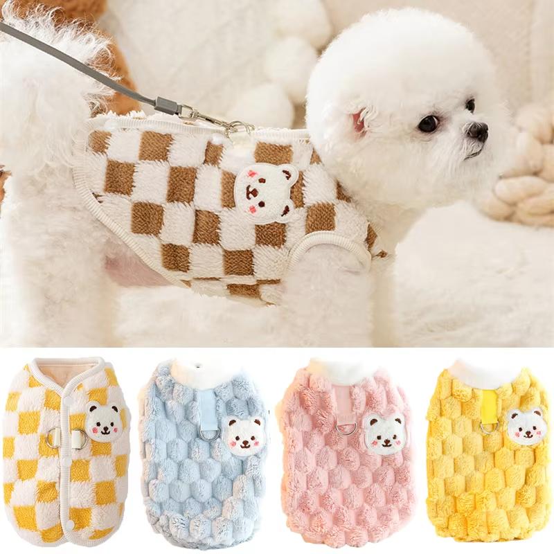 Winter  Dog Clothes with Buckle Sweet Bear Print Pet Plush Sweater for Small Dogs Pomeranian Chihuahua Puppy Button Jacket