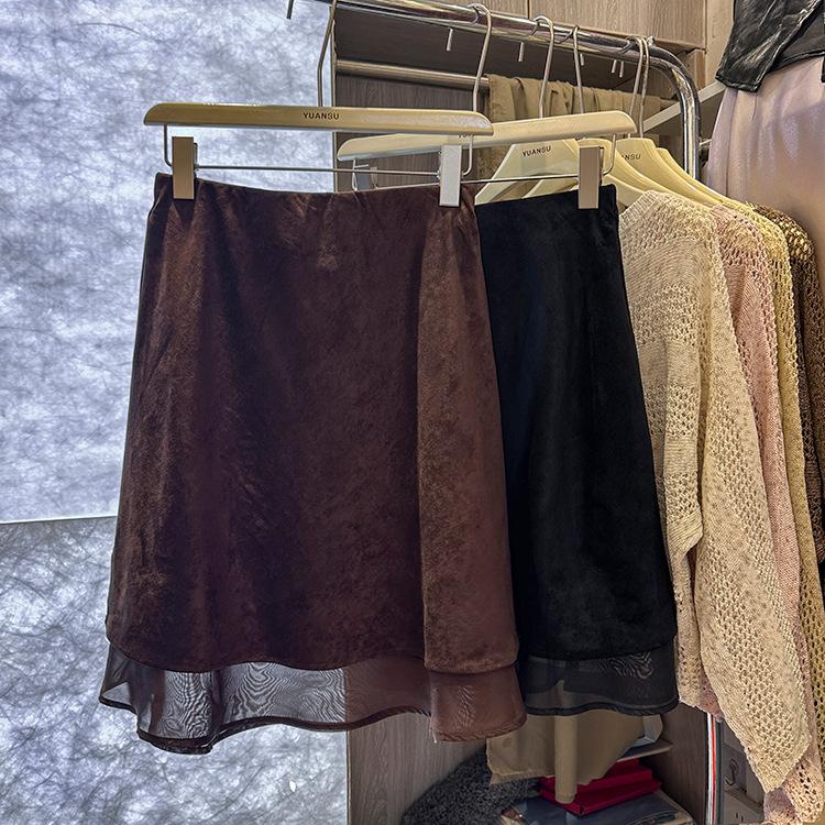 Women's Faux Suede A-Line Midi Skirt – Stylish, Versatile, Solid-Color Early Autumn Essential for Daily Commuting