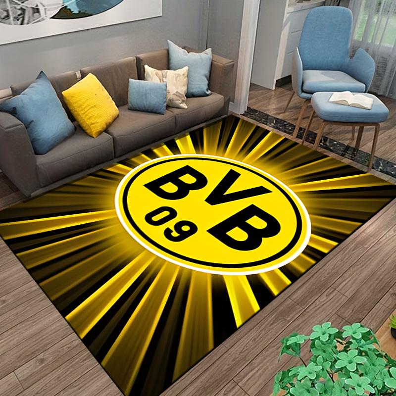 Yellow and Black Carpet with BVB 09 Logo and Radiant Design Suitable for Use As an Anti-slip for Living Room Bedroom Sofas