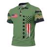 Men's Loose Fit Casual Short Sleeve Polo Shirt with Flag Print and FREEDOM Text Pattern Lightweight Breathable Summer Top