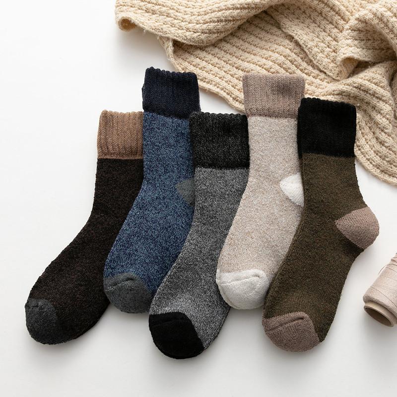 5Pairs/Lot Winter Warm Men's Woman Socks Super Thick Wool Solid Socks Merino Wool  Keep Warm Cold Resistant Snow Socks EU38-46