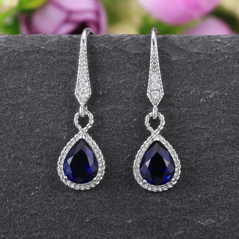Elegant Dangle Earring for Women High Quality Silver Color Inlaid Blue Water Drop Shape Cubic Zirconia Classic Jewelry