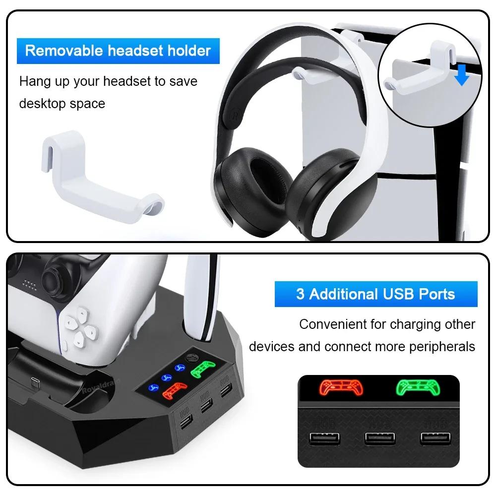 3 Mode Cooling Fan for PS5 Vertical Stand 2 Controller Charging Dock for PS5 Slim Disc Digital Edition