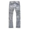 RogueWave Straight Pant Men Jeans Denim Pants Slim Fit Irregular Folds Tassel Splice Simple Button Pocket High Street Trousers