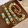 Vintage Pearl Chain Jewelry Set Women - Rhinestone Embellished Necklace Earrings Bracelet Boho Chic Retro Accessory
