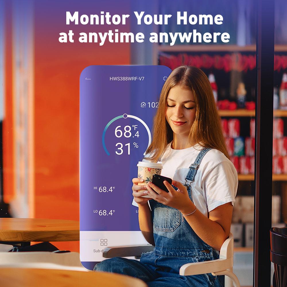  WiFi Weather Station Wireless Indoor Outdoor Thermometer Hygrometer Wall Alarm Clock Pressure App Online Forecast Monitor