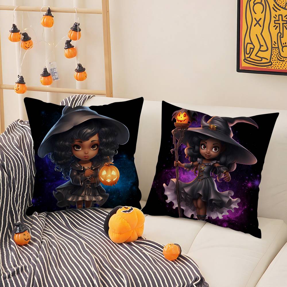 Cute Funny Witch Halloween Pillow Case Short plush Double-sided Print Square Throw Pillow Covers Sofa Home Cushion Decor