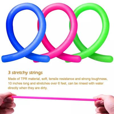 Stress Relief Toy Set: Noodle Rope, Fidget Cube, Decompression Net, Massage Ring, and Squishy.