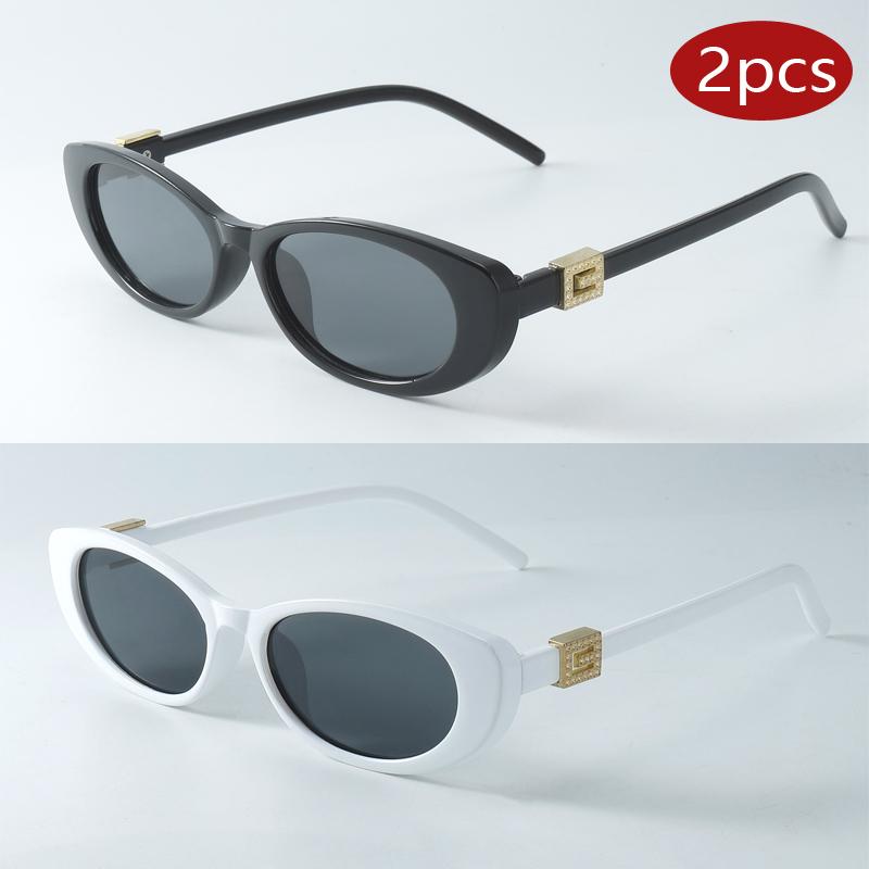 2Pcs Fashion Ladies Oval Sunglasses Outdoor Travel Versatile Accessories Celebrity Same-Style Eyewear Cndy Color Sun Glasses