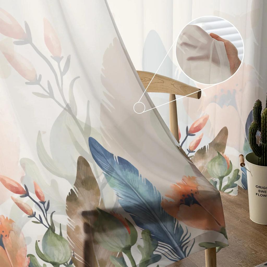 Höstblomma Fjäder Fjäril Skira Gardiner För Vardagsrum Sovrum Heminredning Kök Tyll För Fönster Voile Draperier