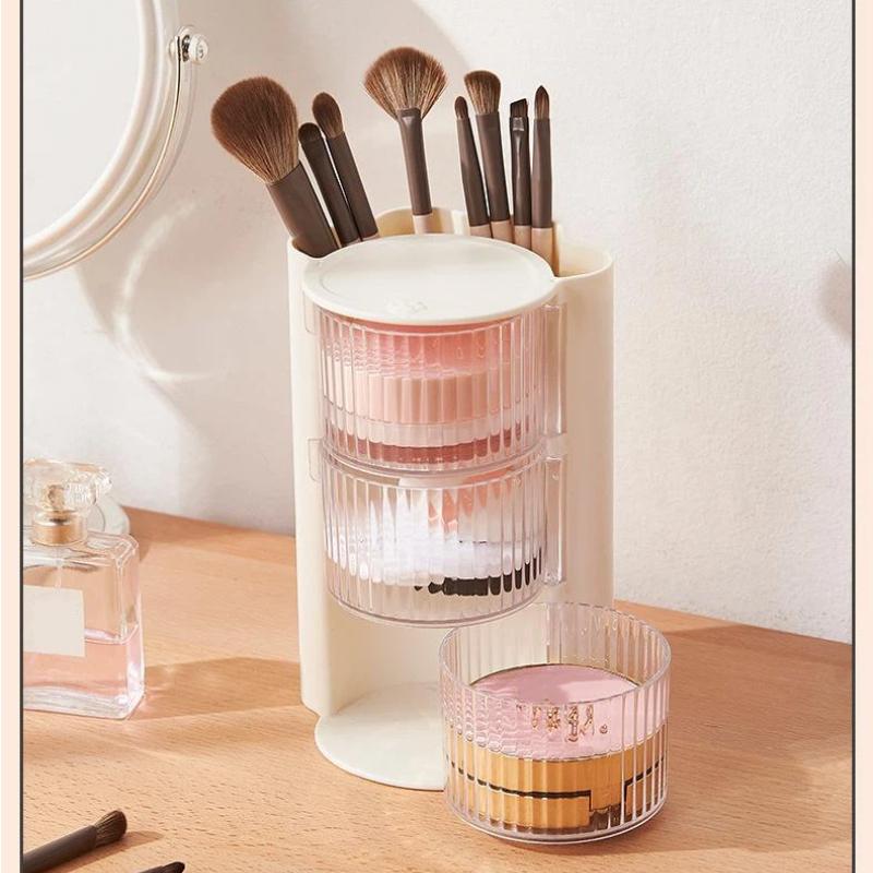Multilayer Rotating Pen Organizer Clear Compartments Large Desk Cosmetic Storage For Home Office Student Use