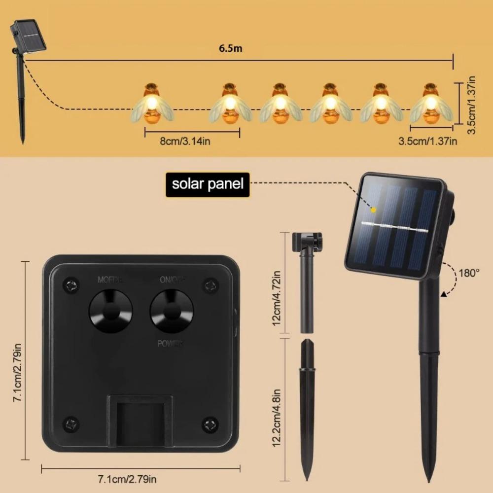 Dekoracje Ramadan 2025 Solarne Lampki Led w Kształcie Pszczoły Miodnej 8 Trybów Zewnętrzne Ogrodowe Na Płot Patio Ślub Boże Narodzenie Girlanda Świetlna